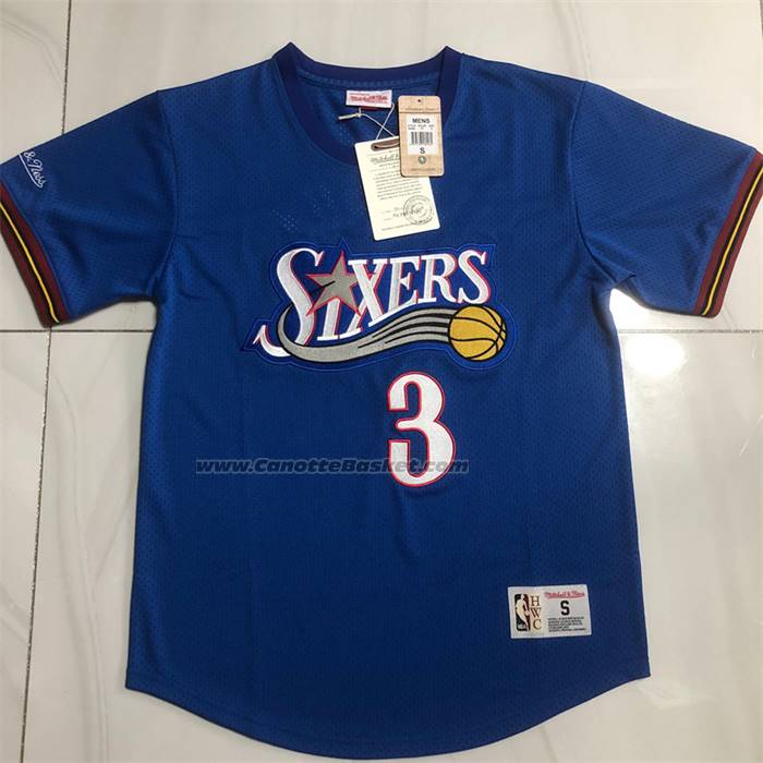 Maglia Manica Corta Philadelphia 76ers Allen Iverson No 3 Blu